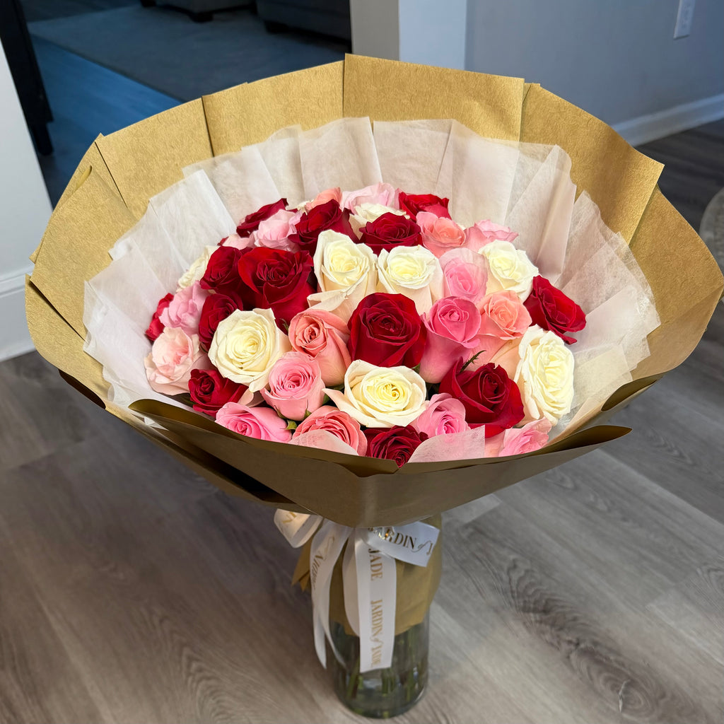 50 Long Stem Roses - Wrapped Bouquet