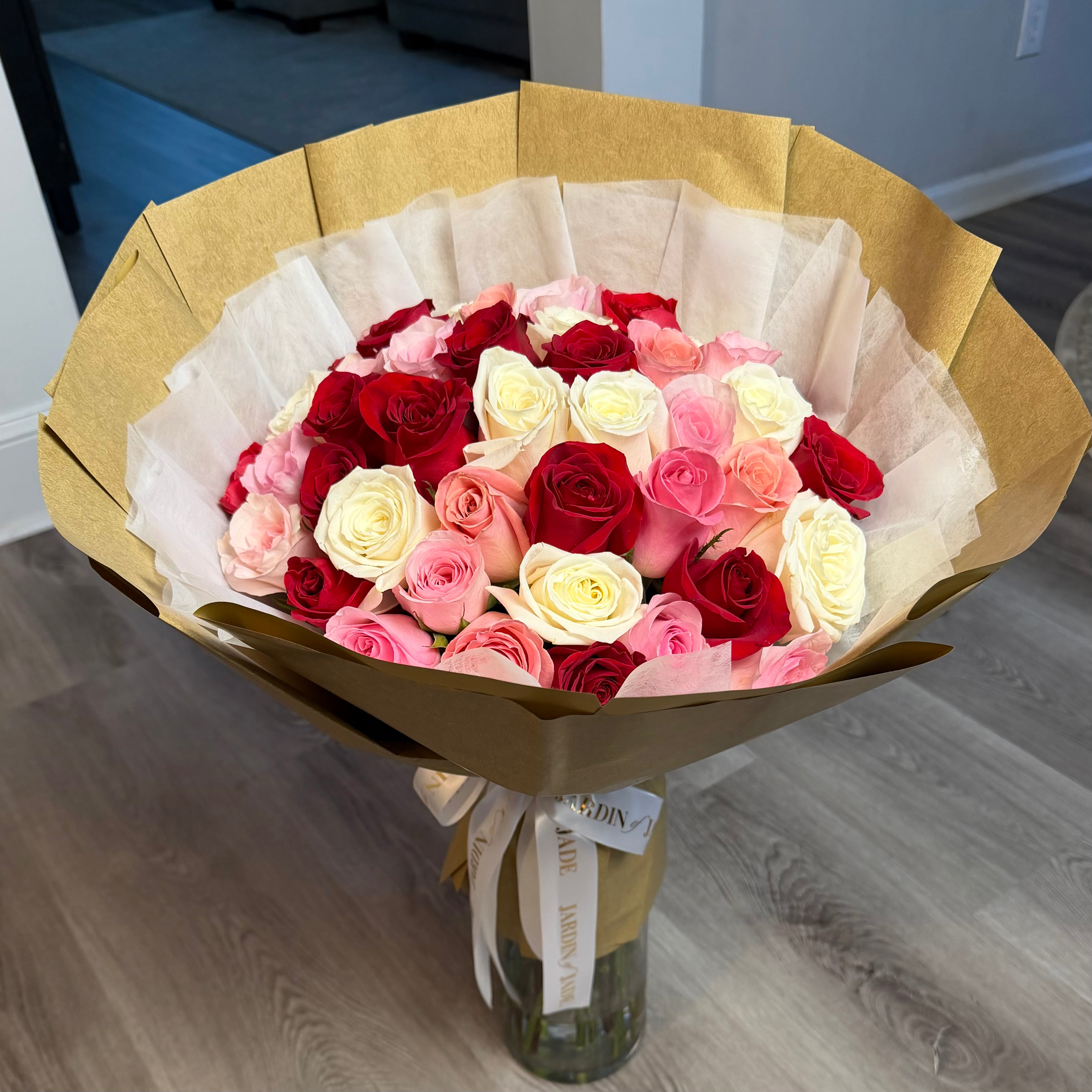 50 Long Stem Roses - Wrapped Bouquet