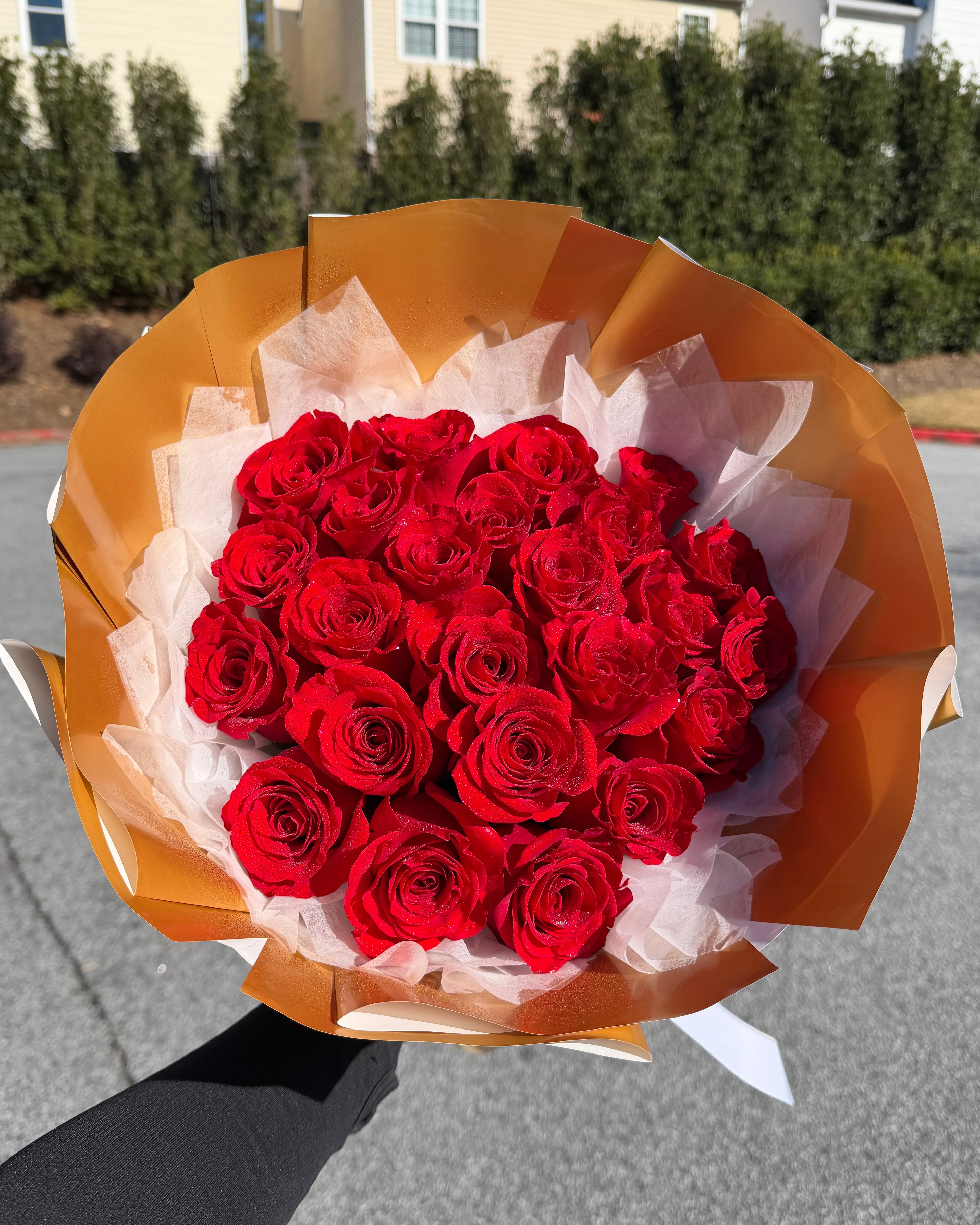 25 Long Stem Roses - Wrapped Bouquet